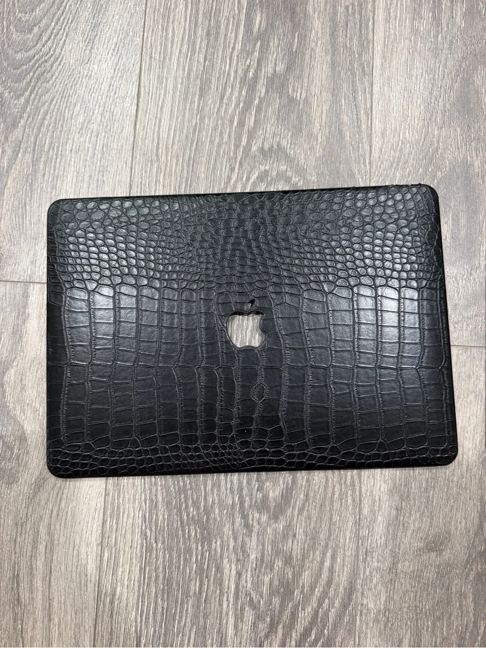 Black Croc-Embossed Laptop Sleeve with Apple Cutout